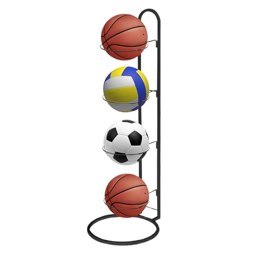 2024 New Ball Storage Rack，4 Tier Cube Ball Storage Holder，Basketball Football Holder Carbon Steel Heavy Duty Basketball Stand Painted Nail-Free Multi-Purpose Vertical Ball Rack