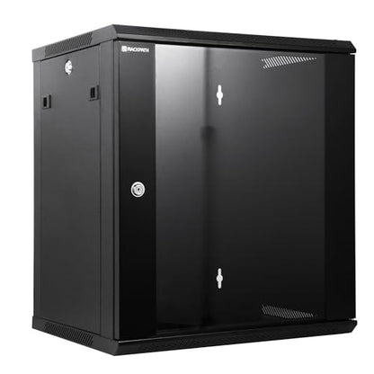 RackPath 12U Wall Mount Network Rack Cabinet – Quiet Cooling Fan, Locking Glass Door, 17.7" Deep (450mm), Removable Locking Side Panels, Fits 19" IT & A/V Equipment - size: 12U
