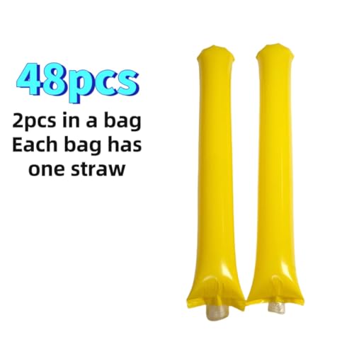 48pcs Round Head Boom Sticks Thunder Sticks Cheering Sticks Team Spirit Plastic Cheerleading Spirit Stick Clapper Inflatable Noise Maker Sports Supply (Yellow) - color: Yellow