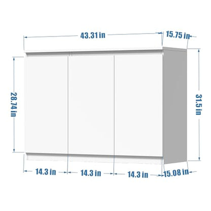 holzart 43" White Buffet Cabinet Sideboard with Storage - Modern 3-Door Kitchen Cupboard & Coffee Bar Station for Dining Room, Living Room, Entryway - Adjustable Shelf, 43.3" W x 31.5" H - color: White