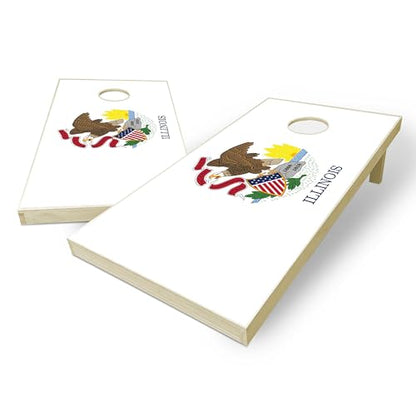 State Flag Solid Wood Regulation Cornhole Set 4 Feet x 2 Feet Includes Set of 8 Bags and Carrying Case with Optional LED Lights and Lamination - style: Illinois