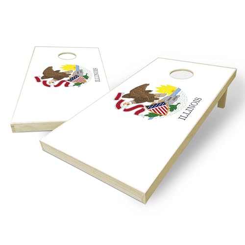 State Flag Solid Wood Regulation Cornhole Set 4 Feet x 2 Feet Includes Set of 8 Bags and Carrying Case with Optional LED Lights and Lamination - style: Illinois