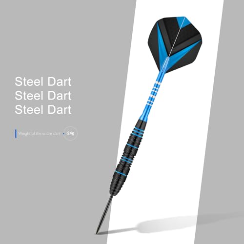 Dart Metal Tip Set 3 Aluminum Dart Shafts Steel Tip Dart Set Professional Darts Steel Tip Set + Extra 3 Dart Flights 3 Replace Plastic Shafts - color: blue-black