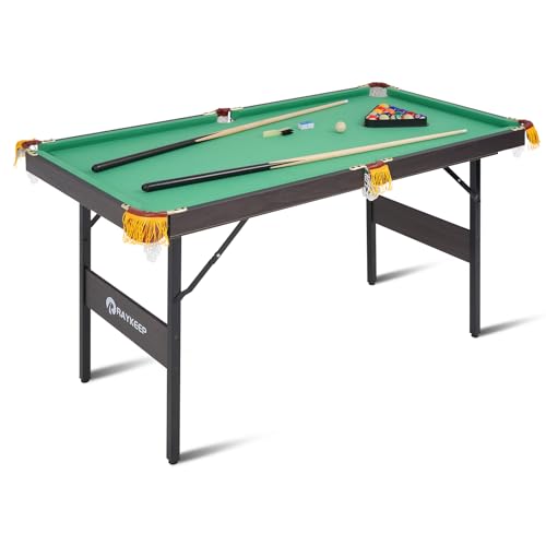 RAYKEEP 4.5Ft/6Ft Foldable Pool Table, Portable Folding Billiard Table for Kids and Adults, Indoor Pool Arcade Game Table w/ 2 Cue Sticks, Ball Set for Family Game Rooms - color: 4.5ft Leg Fold