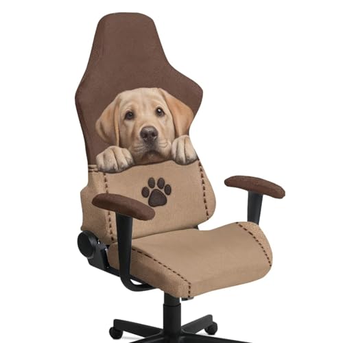 Labrador Dog Paw Print Gaming Chair Covers, Stretchable Non-Slip Rotating Armchair Covers Easy Install Gamer Chair Cover with Armrest Cover for Home Office - color: Labrador Dog Paw