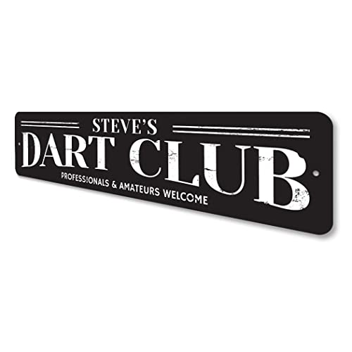 Dart Club Sign, Gamer Name Man Cave Sign, Professionals & Amateurs Welcome Game Room Aluminum Decor - 3" x 13" - size: 0) 3 x 13 Inches