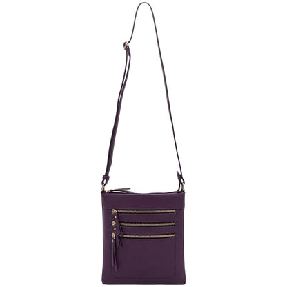 Solene Crossbody Bag Functional Multi Pocket Messenger Purse Top Zip Closure Shoulder Handbag With Adjustable Strap - color: Purple