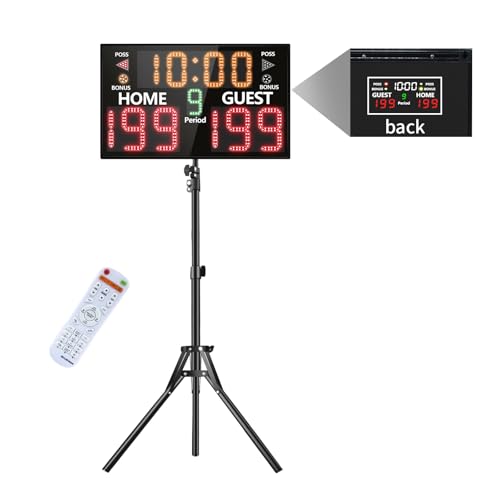 LUCKY TIME Electronic Basketball Scoreboard with Buzzer, Digital Scoreboard with Remote,Portable Score Keeper Battery Powered Score Board for Sports Games - style: 11digits ProMax-tripod-battery