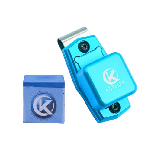 KONLLEN Magnetic Pool Chalk Holder and Nano Cue Chalk Set, Low-Dust Billiard Chalk Combo with Quick One-Hand Access for Better Grip and Control - color: Blue with Blue Holder