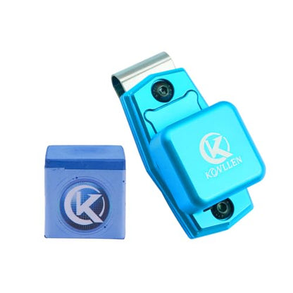 KONLLEN Magnetic Pool Chalk Holder and Nano Cue Chalk Set, Low-Dust Billiard Chalk Combo with Quick One-Hand Access for Better Grip and Control - color: Blue with Blue Holder
