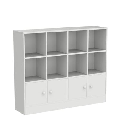 Cozy Castle White Wood Bookcase, 12 Cube Display Shelf with 4 Doors, 3 Tier Open Bookshelf with Adjustable Shelves for Living Room, Home Office, Entryway - color: White