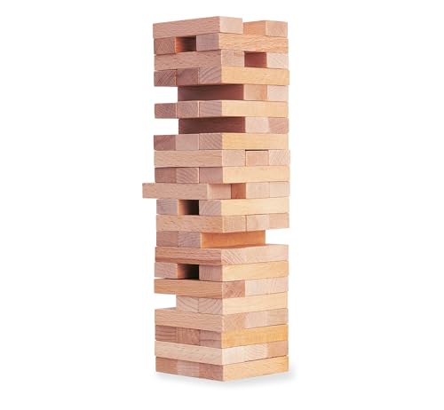 Eichhorn Stacking Game, Skill Game for The Whole Family, Balance Tower Made of Untreated Wood, Wobble Tower 54 Pieces, Suitable from 5 Years