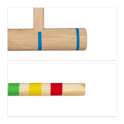 Relaxdays Croquet Game Wooden Set of 8 Adults Outdoor Indoor Garden Park Travel Bag Mallet Multicolor Wood 76x13x3cm