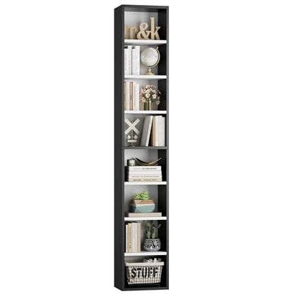 FOTOSOK 8-Tier Media Tower Rack, 11.6 X 9.3 X 71 Inches CD DVD Slim Storage Cabinet with Adjustable Shelves, Tall Narrow Bookcase Display Bookshelf for Home Office, Black/White - color: White/Black