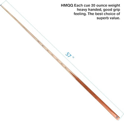 HMQQ 58" One Piece Pool Cue Stick with 13MM Leather Tip, Weight 20OZ Billiards Cue Stick, Pool Stick Set of 4/ Set of 6/ Set of 8 (Black&Natural Wood Color) - style: Wood Grain Color Set of 8