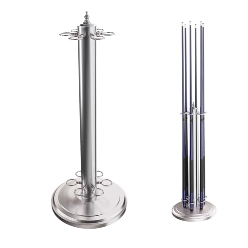GSE Games & Sports Expert Stand-Style Metal Billiard Pool Cue Rack, Holds 6 Pool Cue Sticks (Several Colors Available) - color: Brushed Nickel