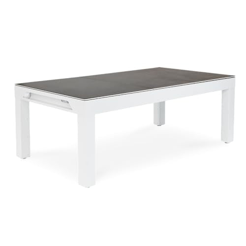 CORNILLEAU Classic Outdoor Billiard Table (White) - 7ft Convertible Pool Table to Dining Table - Weatherproof & Durable - Includes Accessories - Made in France - style: Stone Decor