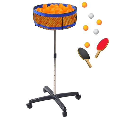 Japard Ping Pong Ball Holder Collector, Table Tennis Ball Storage Stand with Universal Wheels, 28"- 38" Height Adjustable, Holds 250 Balls, Tennis Balls