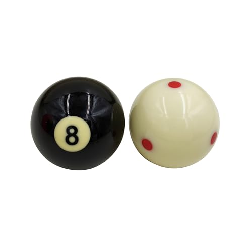 2PCS Packed Billiards 6 Red Dot Cue Ball &Number 8 Ball Set, Regulation Size 2-1/4" Training Pool Balls for Sports Billiard Table Accessories Games,4pcs Billiard Table Spot Inclued