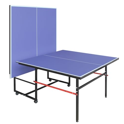 Tennis Tables, Professional Outdoor Table Tennis Tables–8Ft Mid Size Folding Rolling Ping Pong Table with Net and 4 Wheels, Single Player Playback Mode, Outdoor and Indoor Use