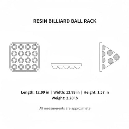 Heavy Resin Pool Ball Rack, Standard 15-Ball Triangle for Billiard Tables, Black