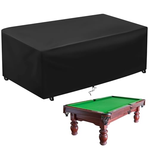 8 ft Pool Table Cover, Outdoor Waterproof Billiard Table Protector, Dust-proof Cover with Elastic Cord & Sticking Fastener Strap for Pool Tables, 98.4" Lx59.1" Wx35.4" H