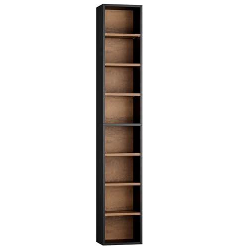 FOTOSOK 8-Tier Media Tower Rack, 11.6 X 9.3 X 71 Inches CD DVD Slim Storage Cabinet with Adjustable Shelves, Tall Narrow Bookcase Display Bookshelf for Home Office, Black/Brown - color: Black/Brown