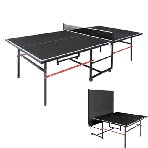8ft Foldable Ping Pong Table Set, Mid-Size Portable Table Tennis Table with Net, Paddles & Balls, Indoor Outdoor Game Table for Home, Office, and Playroom,Black