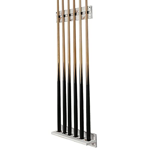 MyGift Vintage Whitewashed Wood Billiards Pool Stick Holder, Wall Mount Pool Cue Rack with Clips, Pool Table Organizer Accessories Set (Cue Rack Only), Holds up to 6 Cues