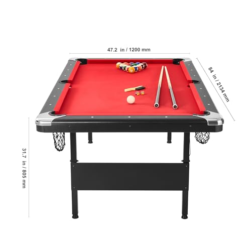 Happybuy 7ft Billiards Table, Portable Foldable Pool Table, Complete Set with Balls, Cues, Chalks & Brush, Black with Red Cloth, Ideal for Family Game Room, Kids, Adults