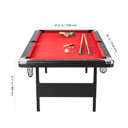 Happybuy 7ft Billiards Table, Portable Foldable Pool Table, Complete Set with Balls, Cues, Chalks & Brush, Black with Red Cloth, Ideal for Family Game Room, Kids, Adults