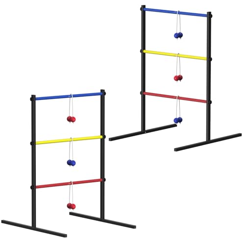 Ladder Toss Game Set, 2 Pack Ladder Ball Rack with 6 Bolas, Portable Outdoor Games Set are Suitable for Backyards, Lawns, Beaches, Camping, Game Parties with Family Friends, 24''L X 29.5''W X 37''H