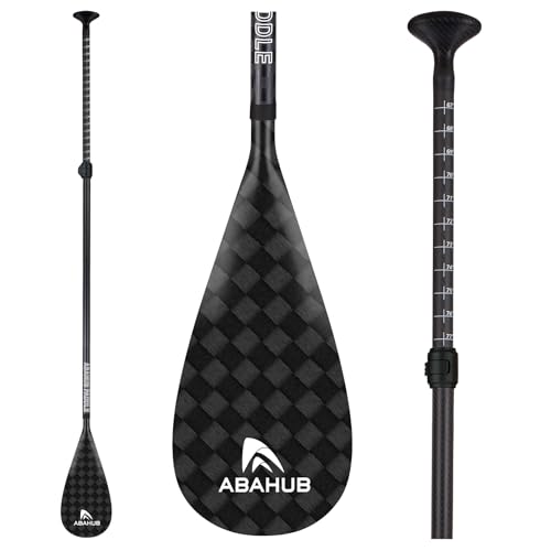 Abahub Carbon Fiber SUP Paddles, 1 x 3 Section Adjustable 67" - 86" Carbon Fiber Shaft, Lightweight Stand-up Paddle Oars for Paddleboards, with a Carrying Bag - color: Carbon Square Print