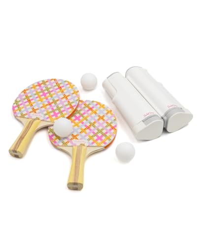 Packed Party Game Set Match Table Tennis Set – 2 Multicolor Plaid Wooden Paddles, 3 Balls, and Retractable Net for Any Table, 6-Piece Complete Set
