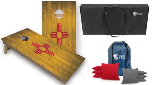 Tournament Grade Tailgating Pros Regulation Cornhole Boards Flag Set - Includes 8 Bean Bags, Carrying Cases, and 4'x2' Corn Hole Toss Game - color: New Mexico Flag