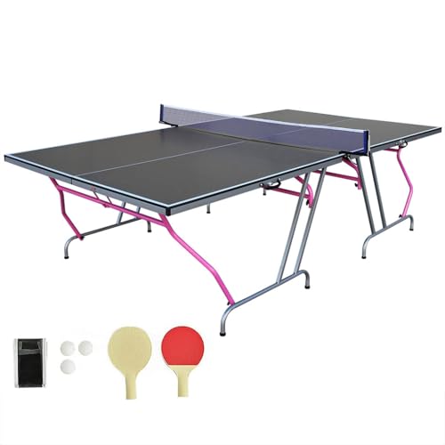 Outdoor Table Tennis Table, 8×4 Ft Foldable & Portable Ping Pong Table Set with 2 Table Tennis Paddles, 3 Balls and Net All Weather Aluminum Ping Pong Table