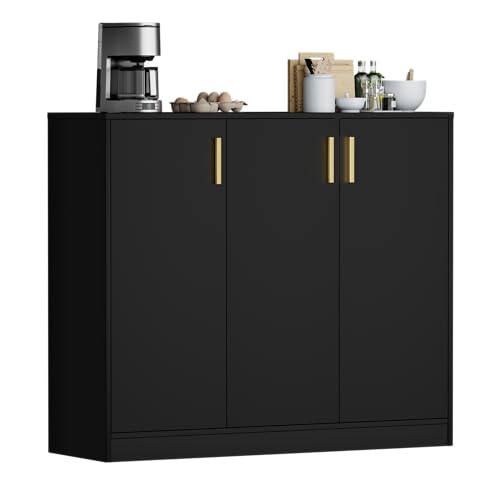 Cozy Castle Buffet Cabinet with Storage, Accent Storage Cabinet with Doors and Shelves, Wood Coffee Bar Sideboard Console Table for Kitchen Living Room Entryway Hallway, 35.4" Tall Black