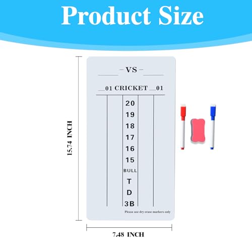 Soft & Rollable Dart Scoreboard with Dry Erase Markers and Eraser - Easy to Install and Clean - Waterproof Surface for Cricket and '01 Games - size: Large