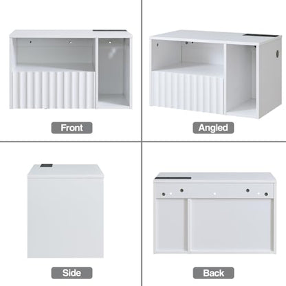 BuildHom Modern Matte White Fluted Floating Nightstand with Charging Station, NightStand with Drawers, Bedside with USB Ports and Outlets, Bedroom Furniture (Set of 2) - color: Matte White, size: Set of 2