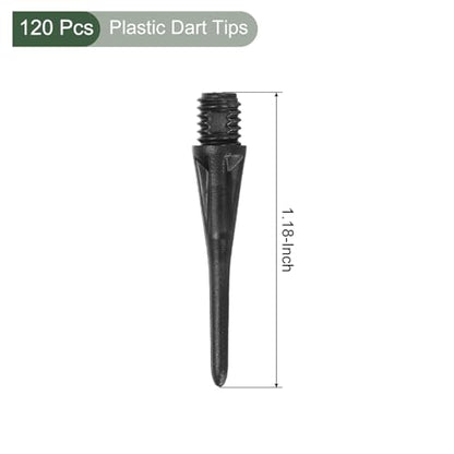 YOKIVE 120 Pcs Plastic Dart Tips, Game 2BA Thread Soft Darts Tips Replacements Plastic Tips Soft Tips| Indoor Outdoor Play (Black)
