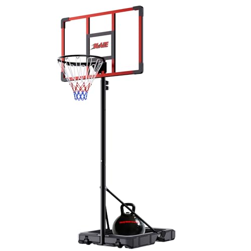 Portable Basketball Hoop for Kids & Teens, 4.1–8.5FT Adjustable Height, 32'' Shatterproof Backboard, Fillable Base with Weight Bag, Outdoor Goal for Backyard & Driveway
