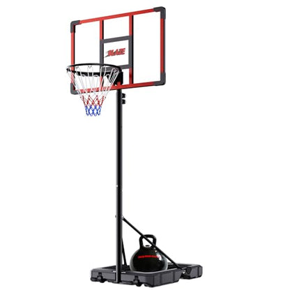 Portable Basketball Hoop for Kids & Teens, 4.1–8.5FT Adjustable Height, 32'' Shatterproof Backboard, Fillable Base with Weight Bag, Outdoor Goal for Backyard & Driveway