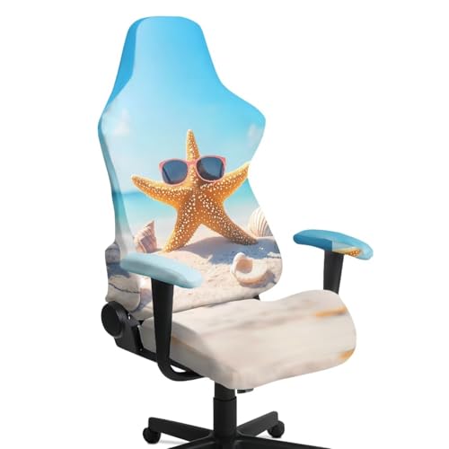 Cool Starfish Gaming Chair Covers Slipcovers 4Pcs with Armrest Cover Breathable Computer Gaming Chair Cover Stretchable Elastic Machine Washable of Computer Video Game Office Chairs Cover - color: Cool Starfish