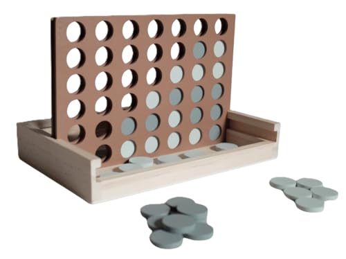Neutral Wooden Four in a Row Game, Aesthetic Two Player Montessori Travel Board Game for Kids and Adults, Perfect Coffee Table Decor and Housewarming Gift -White Elephant Gift (Neutral Blue) - color: Neutral Blue
