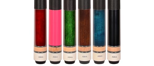 Set of Aska L2 Billiard Pool Cue Sticks, 58" Hard Rock Canadian Maple, 5/16x18 Joint, 13mm Hard Tip, Mixed Weights - style: Set of 6 Sticks (with Pink)