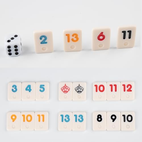 Doublefan Mini Rummy Cube Set, Mini Size Rummy Game with Portable Bag, Small Travel Game for Adult and Kids,106 Tiles, 4 Playing Rack, 1 Dice (2-4 Players) - style: Mini Size (2-4 Player)