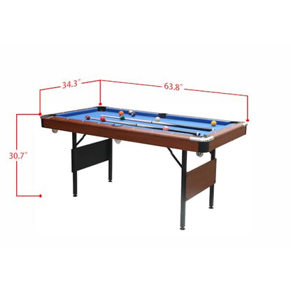 5.3 FT Pool Table Portable Foldable Billiards Table for Kids & Adults with with Balls, Cues, Chalk, Rack & Brush, Compact Space-Saving Game Table for Family Game Room & Office - color: Brown+Blue