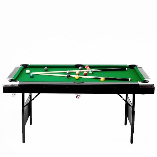 Billiards Table, Portable Foldable Space-Saving Table, Pool Table,Billiard Table Set Includes Balls, Cues, Chalks and Brush, Perfect for Family Game Room,Adult Rrec Room - color: Green