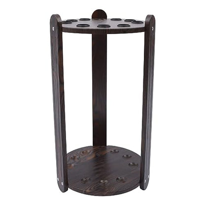 Pool Stick Holder Floor Stand, Round Billiard Cue Rack Hold 9 Cues, Wooden Freestanding Pool Cue Rack for Storing Billiard Cues, Golf Clubs & Fishing Rods