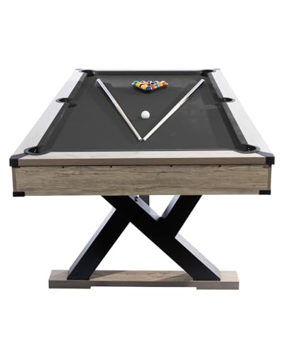 7 FT Professional Billiard Table for Home & Game Room, K-Leg Pool Table with Complete Accessories Set (2 Cues, 16 Balls, 2 Chalks, Triangle, Brush), Rustic Grey Finish, 84 x 46 x 32 Inch - color: black